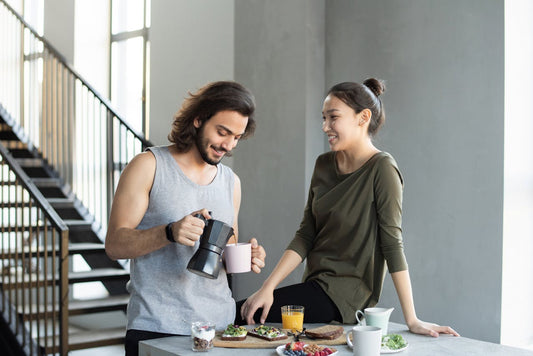 couple enjoying coffee made with alkaline water